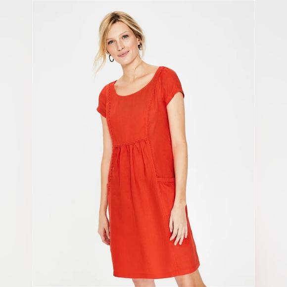 Boden Alberta Linen Dress, Red, Size US 10 - Picture 2 of 8